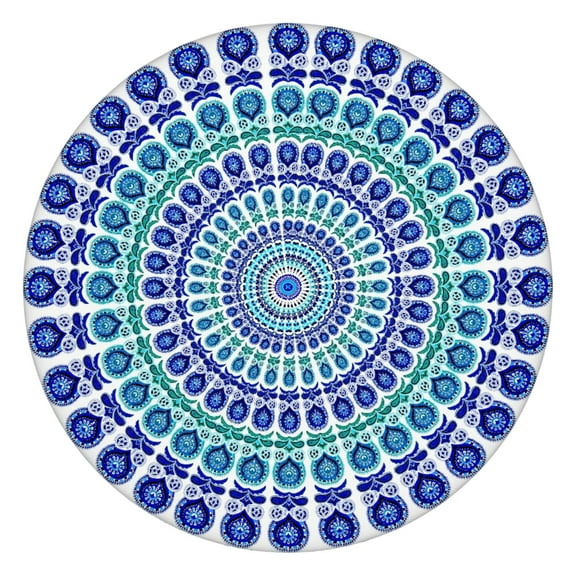 44in Round Tablecloth with Elastic Edge, Waterproof Fitted Table Cover for 36-44" Tables, Boho Theme Polyester Reusable Table Cloths Wipe Clean for Picnic, Dining, Outdoor Use and Party Decor