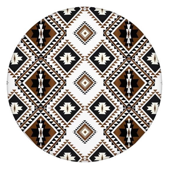 44in Round Tablecloth with Elastic Edge, Waterproof Fitted Table Cover for 36-44" Tables, Boho Theme Polyester Reusable Table Cloths Wipe Clean for Picnic, Dining, Outdoor Use and Party Decor