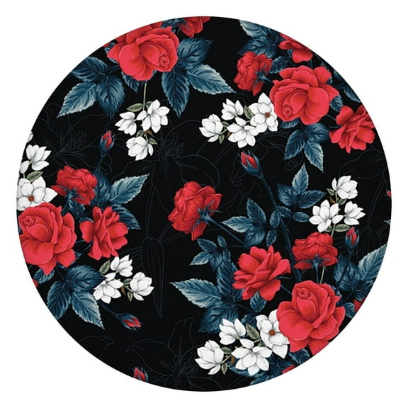 44in Round Tablecloth with Elastic Edge, Waterproof Fitted Table Cover for 36-44" Tables, Floral Theme Polyester Reusable Table Cloths Wipe Clean for Picnic, Dining, Outdoor Use and Party Decor