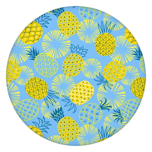 44in Round Tablecloth with Elastic Edge, Waterproof Fitted Table Cover for 36-44" Tables, Pineapple Theme Polyester Reusable Table Cloths Wipe Clean for Picnic, Dining, Outdoor Use and Party Decor