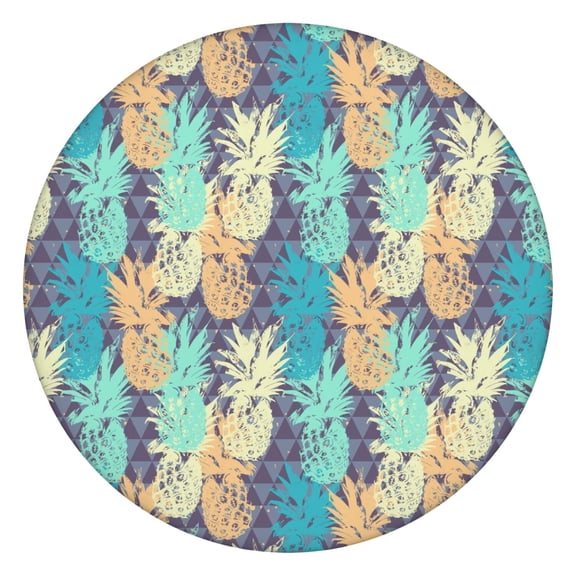44in Round Tablecloth with Elastic Edge, Waterproof Fitted Table Cover for 36-44" Tables, Pineapple Theme Polyester Reusable Table Cloths Wipe Clean for Picnic, Dining, Outdoor Use and Party Decor