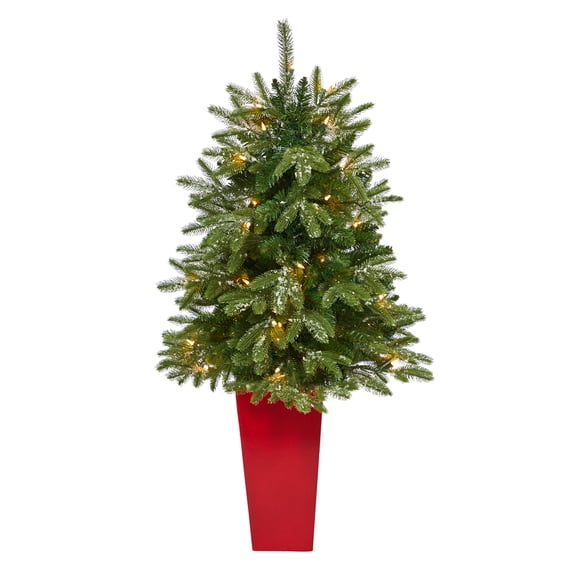 44in. Snowed Grand Teton Fir Artificial Christmas Tree with 50 Clear Lights and 111 Bendable Branches in Planter