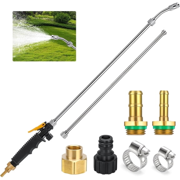 44inch Sprayer Wand, 3/8" & 1/4" Brass Barb Universal Sprayer Wand Replacement, Stainless Steel Sprayer Parts with Shut off Valve & 2 Hose Clamps, Spray Wands for Garden Hose, 1/2" Connector