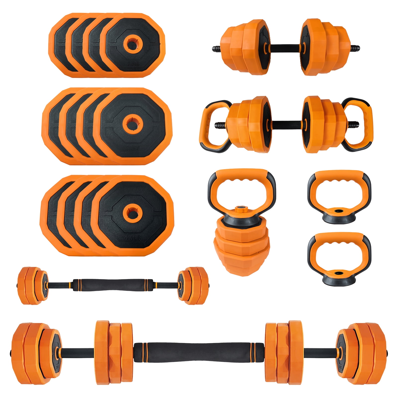 44lbs Orange Octagon Adjustable Dumbbell Set, PE and Iron Sand Filled Versatile Home Gym Strength Training Equipment for Men and Women