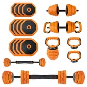 44lbs Orange Octagon Adjustable Dumbbell Set, PE and Iron Sand Filled Versatile Home Gym Strength Training Equipment for Men and Women
