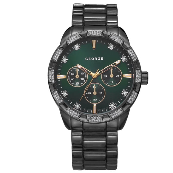 44mm Mens Gunmetal Tone Crystal Bracelet Watch