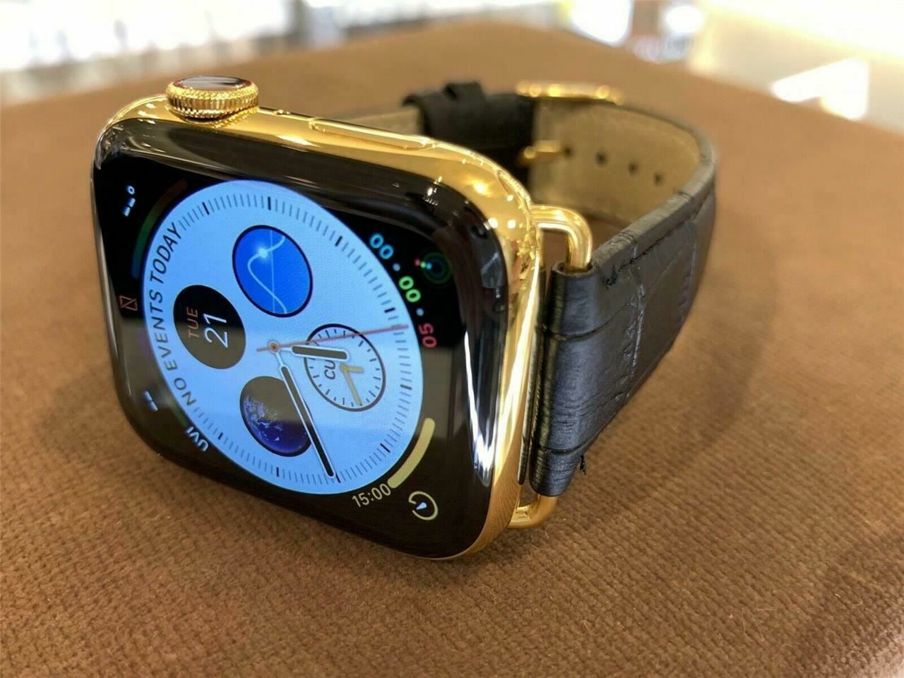 44mm iWatch Series 6 Custom 24K Gold Plated Stainless Steel Black ...