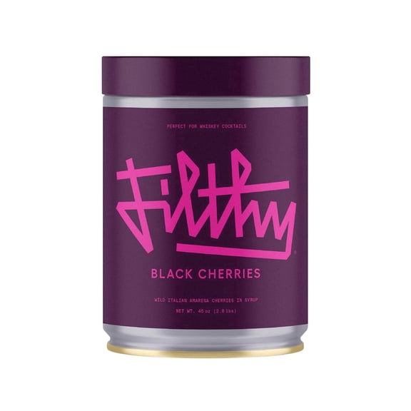 Filthy Cocktail Amarena Black Cherries, Premium Cocktail Garnish, All Natural Wild Italian Amarena Black Cherry, Non-GMO, Gluten Free, Vegan, Slow-Cooked, 45 Oz Tin, 170 Cherries
