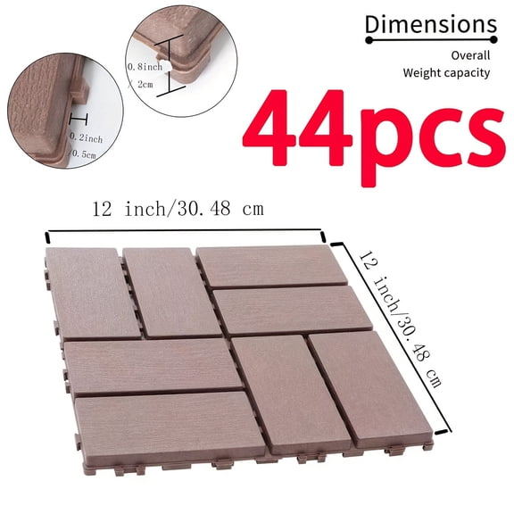 44pcs/27pcs 12"x12" Interlocking Patio Deck Tiles - Waterproof All-Weather, High Load-Bearing, Easy Installation, Gridlike Pattern Poolside Pavers for Balcony Backyard Outdoor Use