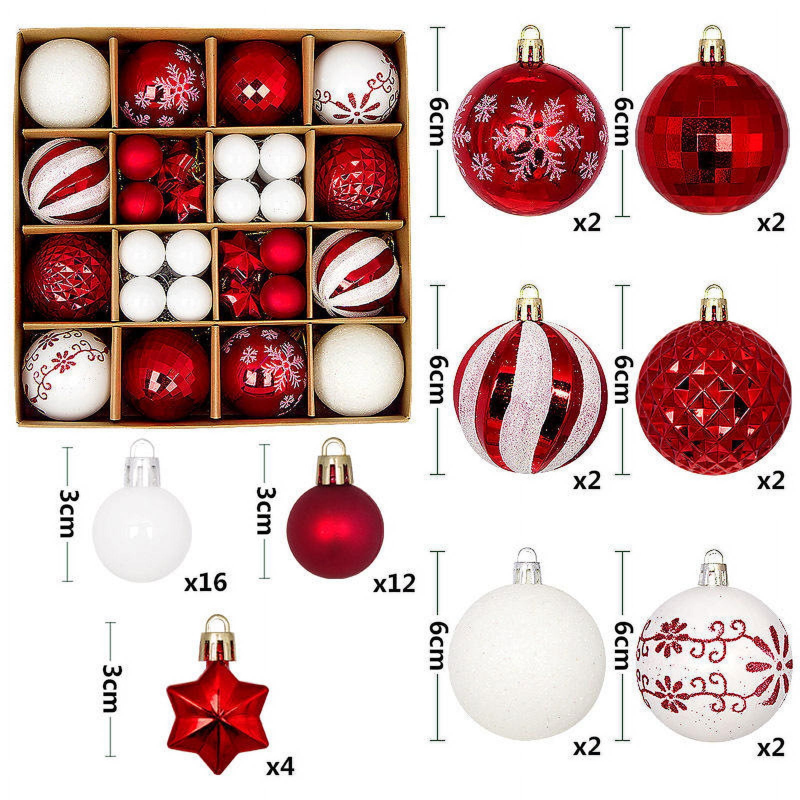 44pcs Christmas Balls Christmas Tree Ornaments Big Ball Xmas Tree