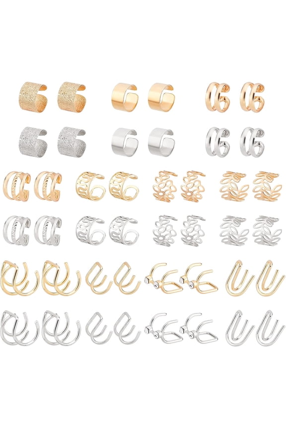 44pcs Ear Cuffs Gold Earrings 22 Styles Non Piercing Ear Hoop Hollow Leaf Clip On Cartilage Earring Adjustable Ear Clip for DIY