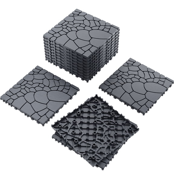44pcs Plastic Interlocking Deck Tiles, 12"x12" Waterproof Patio Tiles for Indoor Outdoor Use, All-Weather Patio Floor Decking Tiles for Garden Lawn Porch Poolside Balcony