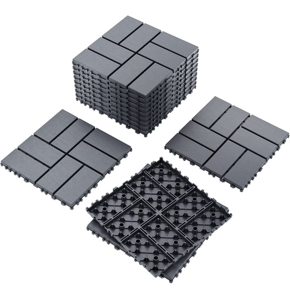 44Pack Plastic Interlocking Deck Tiles,  Patio Deck Tile, 12"x12" Indoor Outdoor Non-Slip and Waterproof Patio Floor Decking Tiles for Garden Yard Walkway Balcony Porch Poolside