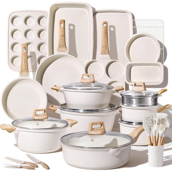 44pcs Pots and Pan Set Nonstick, Cookware Sets, Cooking Set Non Stick, Induction Cook Ware with Bakeware Set, Kitchen Knife Set