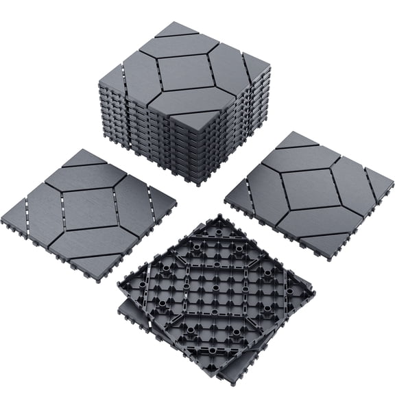 44 Pack Plastic Interlocking Deck Tiles,(12pcs Edge Trim+4pcs Corner)Outdoor Patio Flooring, 12"x12" Interlocking Decking Tile Outdoor All Weather Use, Waterproof Patio Pavers for Pool Balcony