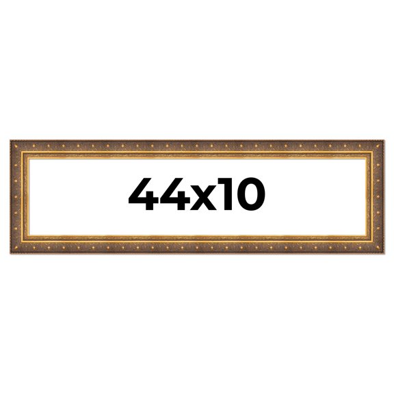 44x10 Frame Vintage Gold Solid Wood Picture Frame | 2.5 Inch Moulding Width | Ornate Bronze Museo