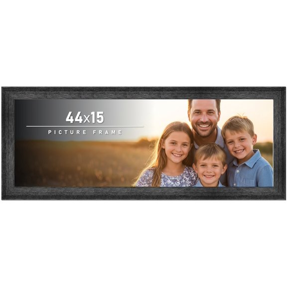 44x15 Frame Black Rustic Barnwood Solid Wood Picture Frame | 1.5 Inch Moulding Width | Includes UV