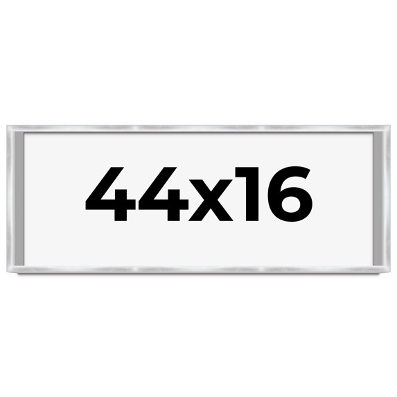 44x16 Frame Silver Whitewashed Wood Grain Solid Wood Shadow Box | 0.75 Inch Moulding Width | 0.75