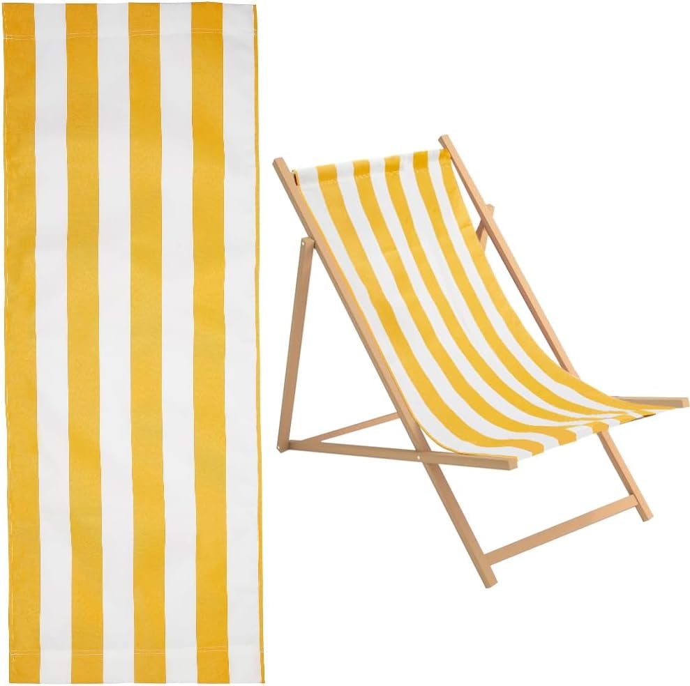 44x17 Beach Sling Chair Replacement Canvas 1mm Thick Yellow and White