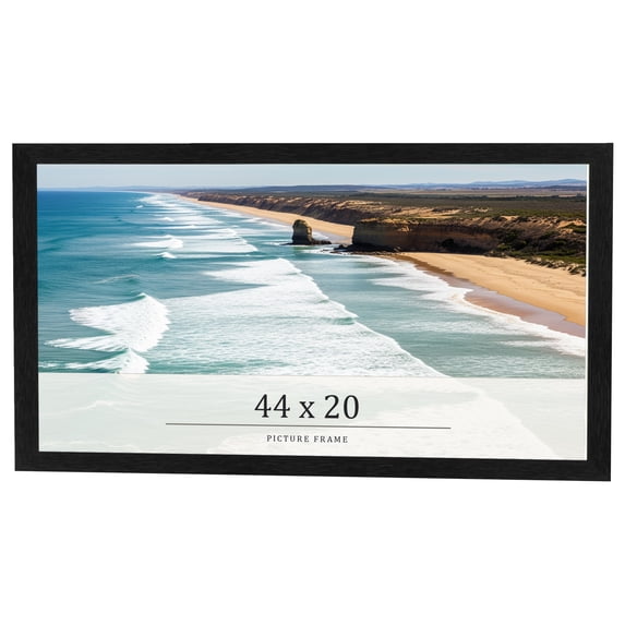 44x20 Frame Black Charcoal Grey Wood Textured Picture Frame | 0.75 Inch Moulding Width | Gunmetal