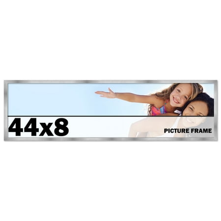 44x8 Frame Silver Stainless Steel Solid Wood Picture Frame | 0.75 Inch Moulding Width | Includes UV