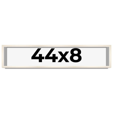 44x8 Frame White Wash Solid Wood Picture Frame | 0.75 Inch Moulding Width | Includes UV Acrylic