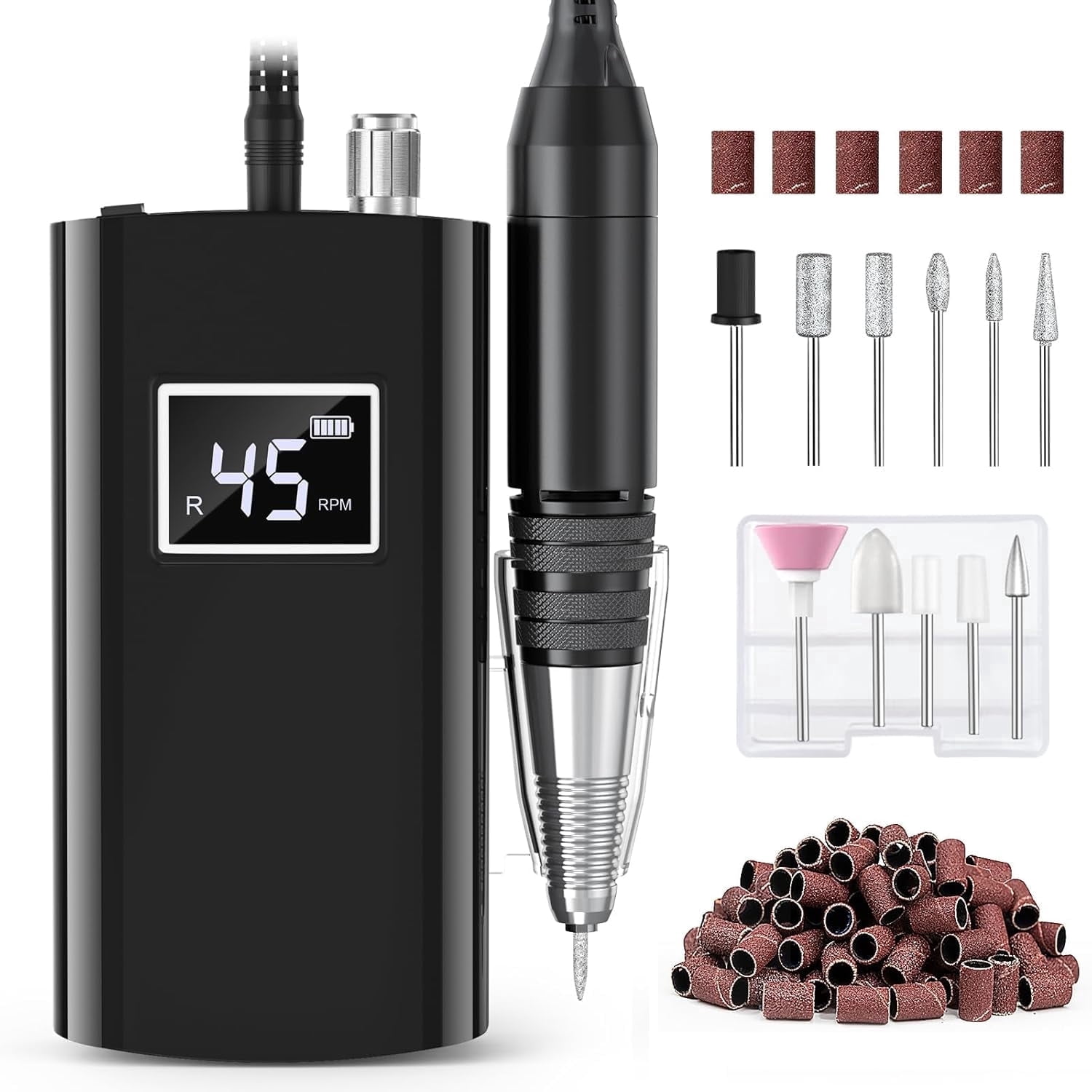 COSITTE 45,000 RPM Portable Electric Nail Drills, LCD Display, Acrylic and Gel Remover, Hand and Foot Care - Black