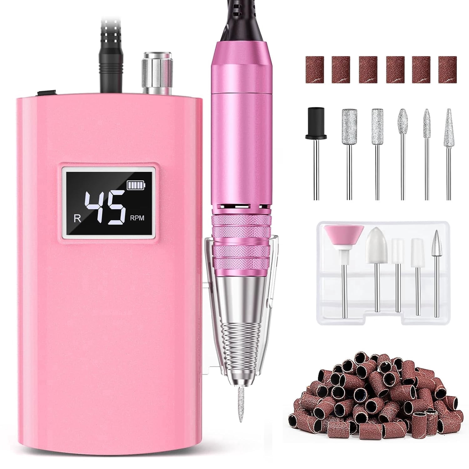 COSITTE 45,000 RPM Portable Electric Nail Drills, LCD Display, Acrylic and Gel Remover, Hand and Foot Care - Pink