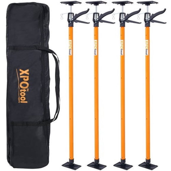 45 to 114 Inch 4 Pack Adjustable Support Pole, Height & Angle Adjustment, Steel with PP Non-slip Pad for Cabinet Drywall Installation & Construction Work Orange