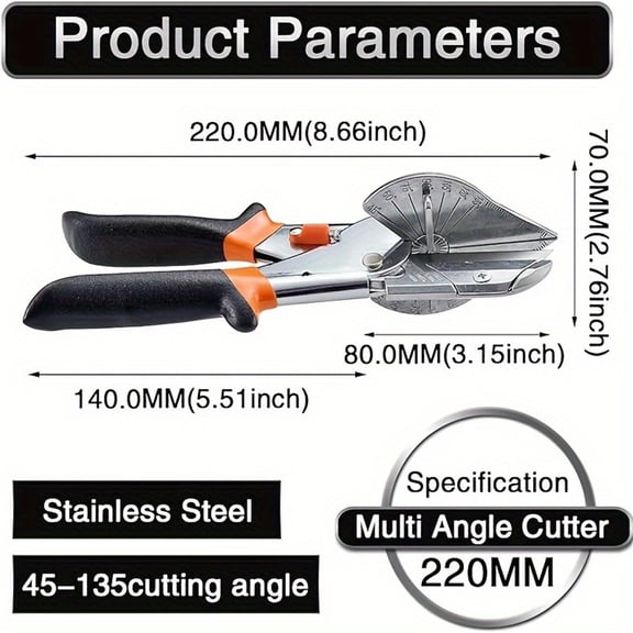45-135 Adjustable Miter Cutter  Multi-Angle Cutting Tool With Stainless Steel Blade & Rubber Handle, For PVC Trim, Baseboard, Molding, Wall Panels & Tiling