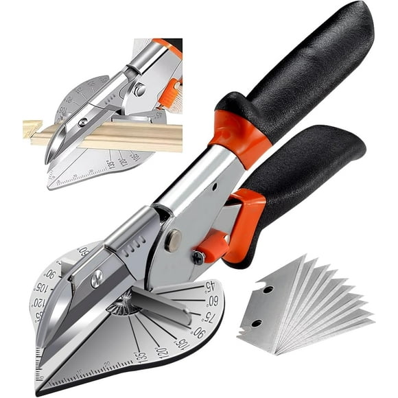 45 - 135 Angle Miter Shear Cutter, Multi-Function Trunking Scissors, Quarter Round Cutting Tool for Cutting PVC PPR PE Pipe, Soft Wood, Branch, Wire, DIY Toy Gift, Including 10 Spare Blade