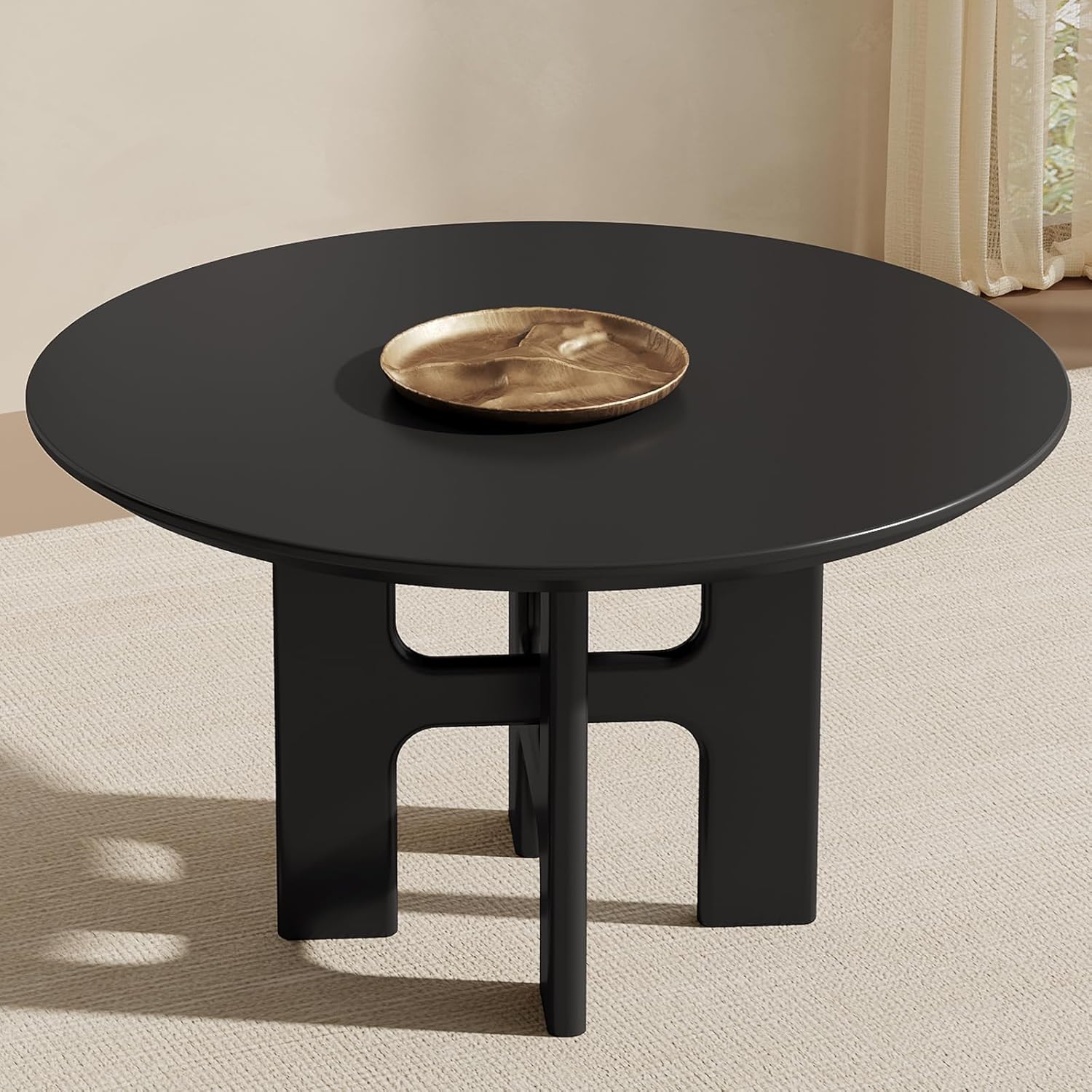 45.27" Black Dining Table, Modern Round Kitchen Table, Indoor Dining