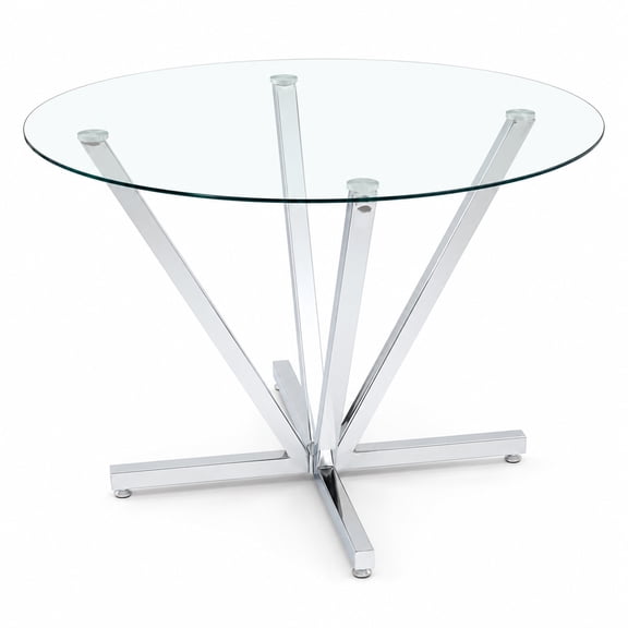 45.27" Round Dining Table, Tempered Glass Kitchen Table with Silver Chrome Metal Base, Modern Round Dining Room Table for 4-6 People, Space Saving Breakfast Nook Table for Kitchen Living Room