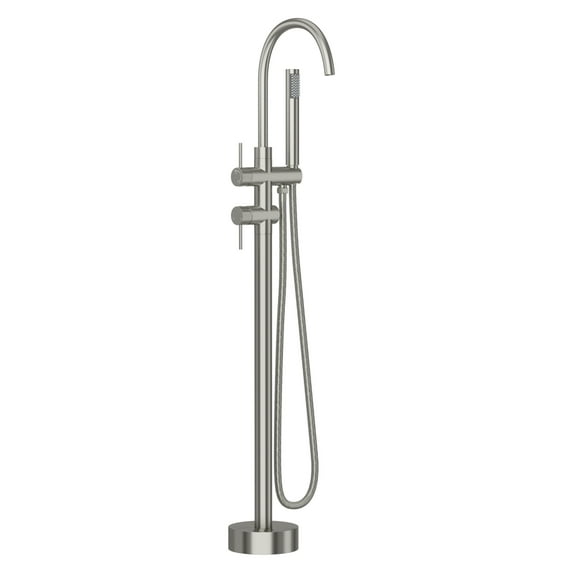 45-3/10 Inch Floor Mount Bathtub Faucet Freestanding Tub Filler Standing High Flow Shower Faucets Shower Mixer Taps, Swivel Gooseneck Spout with Cylinder Handheld Brushed Nickel