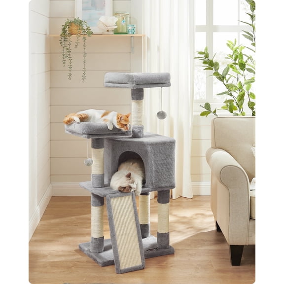SONGMICS HOME Cat Tree, Cat Tower with Cat Cave, Scratching Ramp, Sisal Scratching Posts, Multi-Level Cat Condo for Indoor Cats, Light Gray