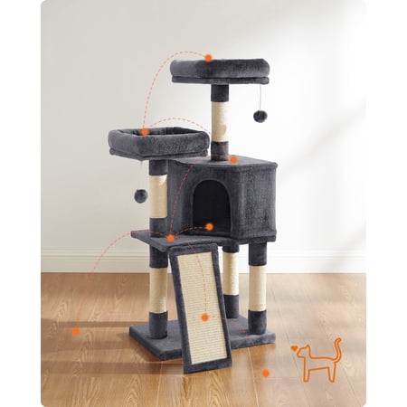45.3" Cat Tower Cat Tree for Indoor Cats Cat Condo with Scratching Post Cat Cave, Smoky Gray