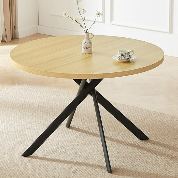 45.3 Inch Modern Round Dining Table for 4, Space-Saving Dinette with Carbon Steel Legs for Home Kitchen Apartment(Cream Table)