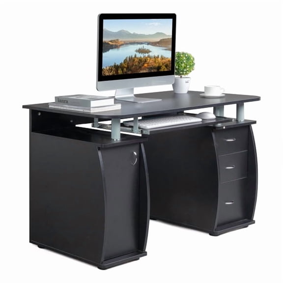 45.3" Portable Computer Desk with 3 Drawers & 1 Door Shelf, Removable Keyboard Slide Rail, Fits Bedrooms/Home Offices
