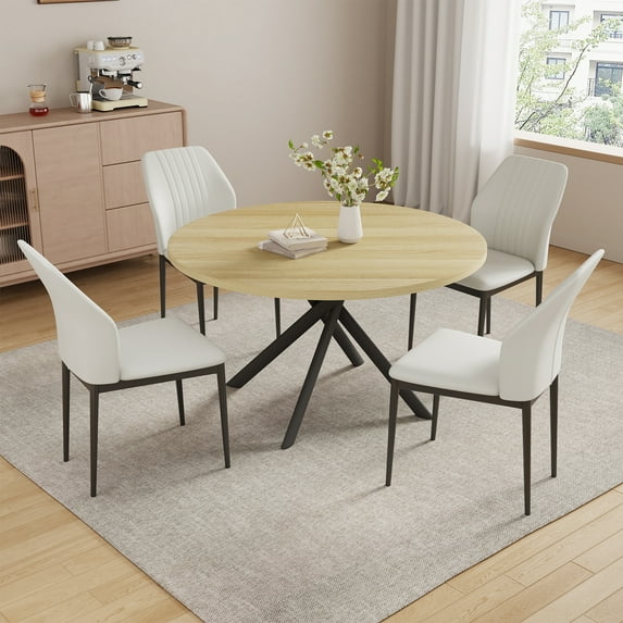 45.3" Round Dining Table Set, Mid Century Modern Round Dining Table for 4 Person, with Steel Legs, Coffee Table for Kitchen Dining Room, Office, Save Space