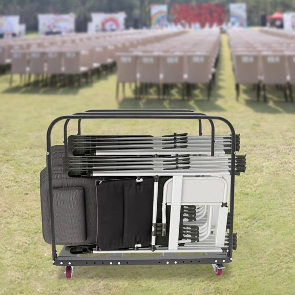 45*33.5*39in Modern Free Standing Q235 Steel Rectangular Black Folding Table Cart for Event Venues