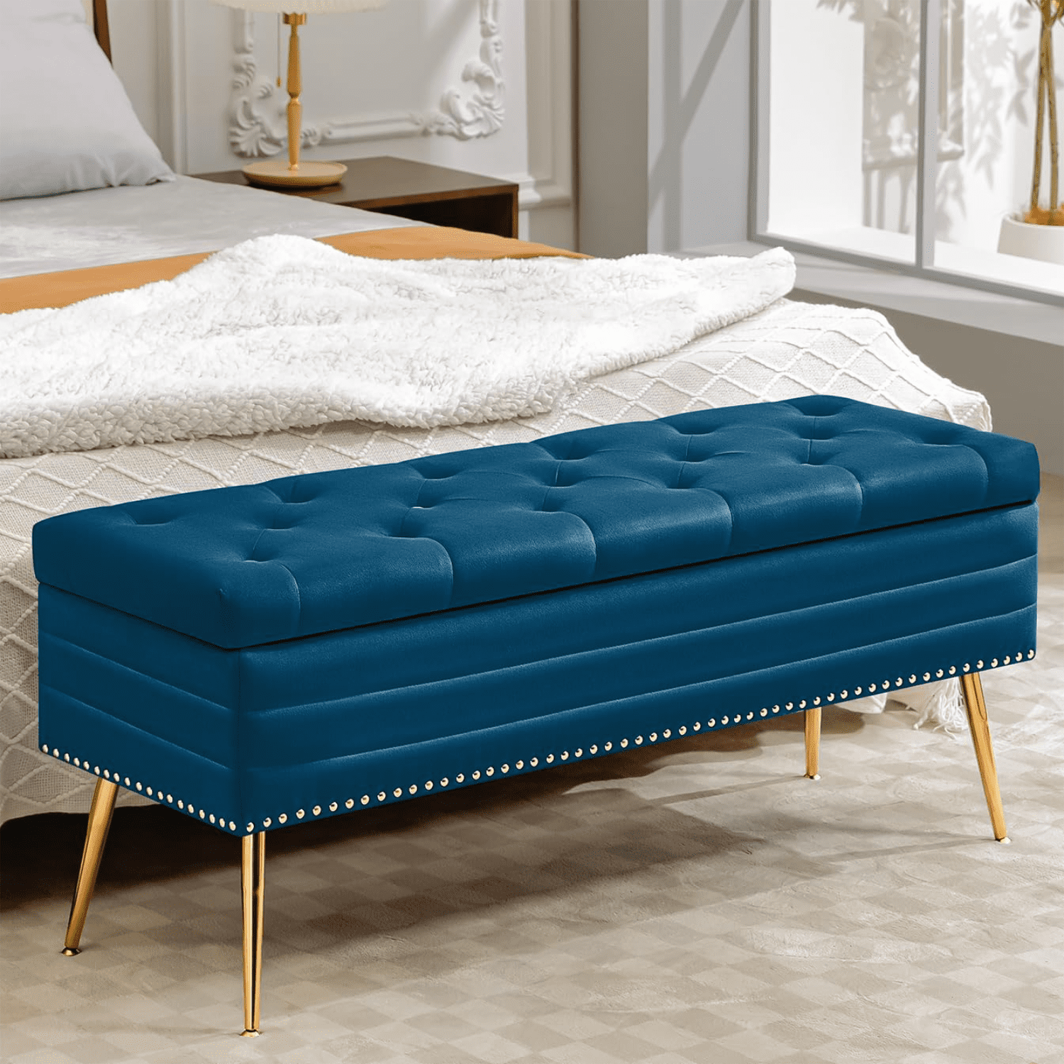 45" Velvet Storage Ottoman Bench 17 Gallons End of Bed Storage Bench