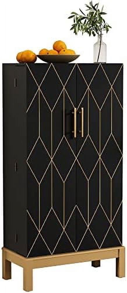 ARTPOWER 45'' Kitchen Pantry Cabinet, 4 - Layer Storage Cupboard With Adjustable Shelves For Storage Cabinet Pantry, Food Pantry Cabinet For Kitchen, Dining Room And Living Room,Gold Legs, Black