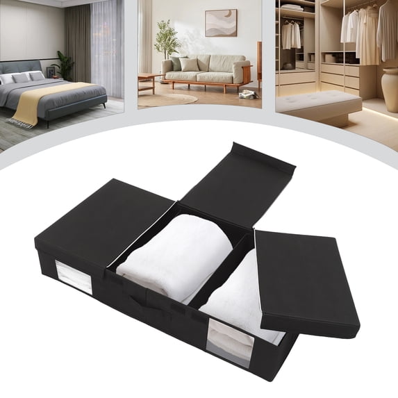 45.4 Qt Modern Under Bed Storage Containers Organizer Bags with Lid Black 81*41*15cm/ 31.89*16.14*5.9 in
