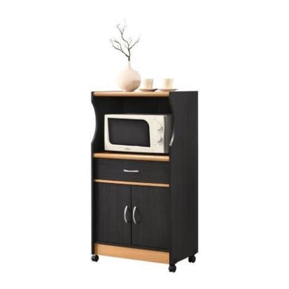 45.4 x 15.5 x 23.6 in. Microwave Kitchen Cart, Black & Beech