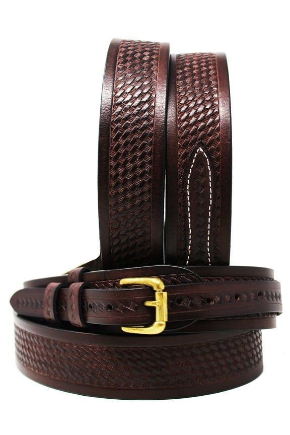 45-46  Men's 1-1/2" Western Brown Basket Weave Tooled Leather Ranger Belt 26Ranger13