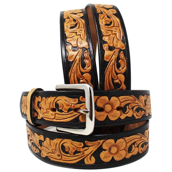 45-46 Unisex 1-1/2" Wide Western Rodeo Fashion Flower Tooled Leather Belt 2662RS
