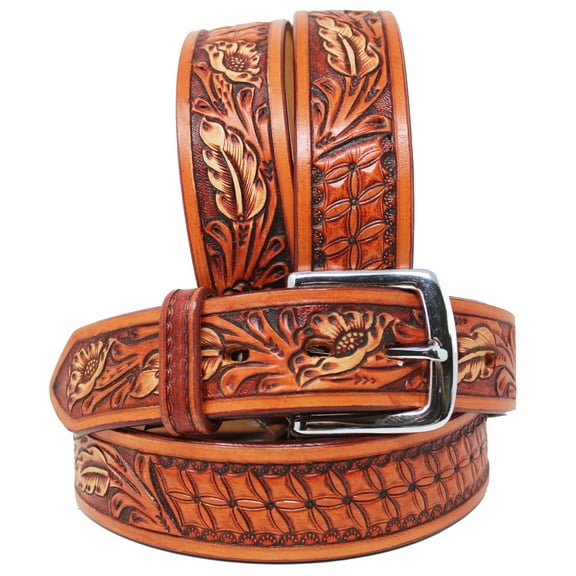 45-46  Western 1-1/2" Wide Rodeo Fashion Antique Tooled Leather Belt 2671RS