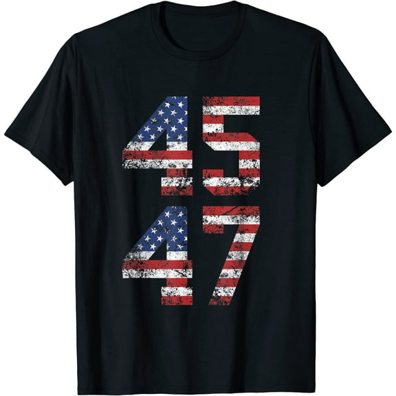 45 47 Trump 2024 T-shirt Trump 45 Casual Graphics Tops Summer Gift Tee Black XX-Large
