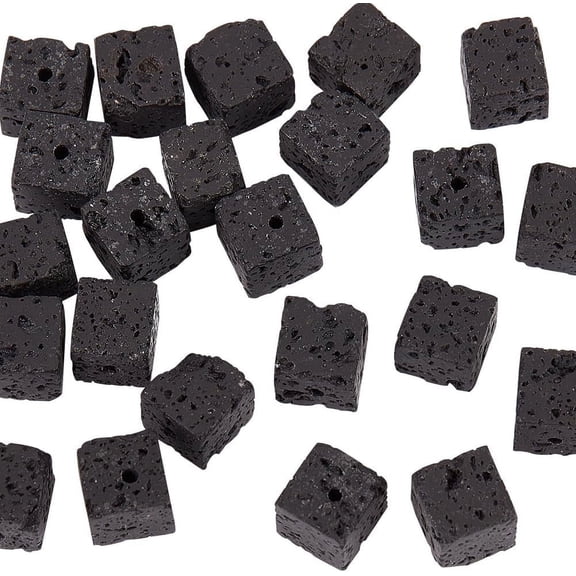 45~48Pcs 8x8mm Natural Black Lava Beads Cube Lava Beads Square Rock Bead Black Bead Round Loose Gemstone Energy Stone for Bracelet Jewelry Making DIY Crafts colorful DIY