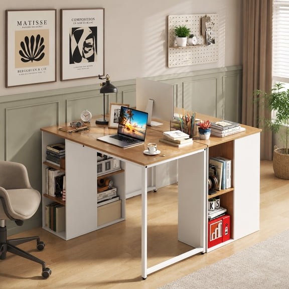 45.5" Computer Desk with 5 Side Storage Shelves, Writing Table Workstation for Home Office,Natural